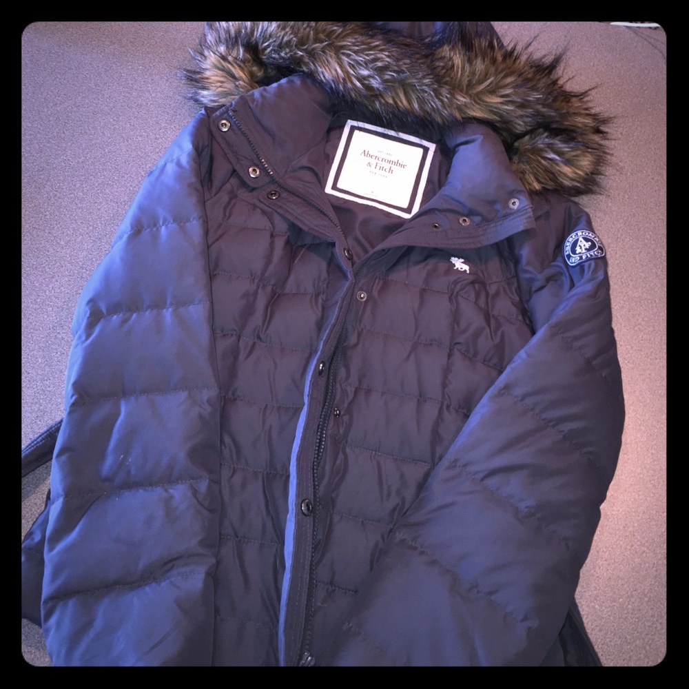 Navy blue Abercrombie & Fitch puffer jacket.