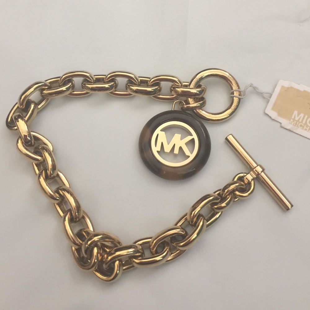 New michael kors toggle bracelet tortoise gold