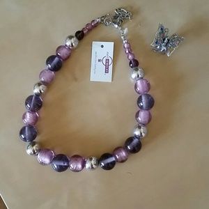 Purple beaded necklace with hair clip