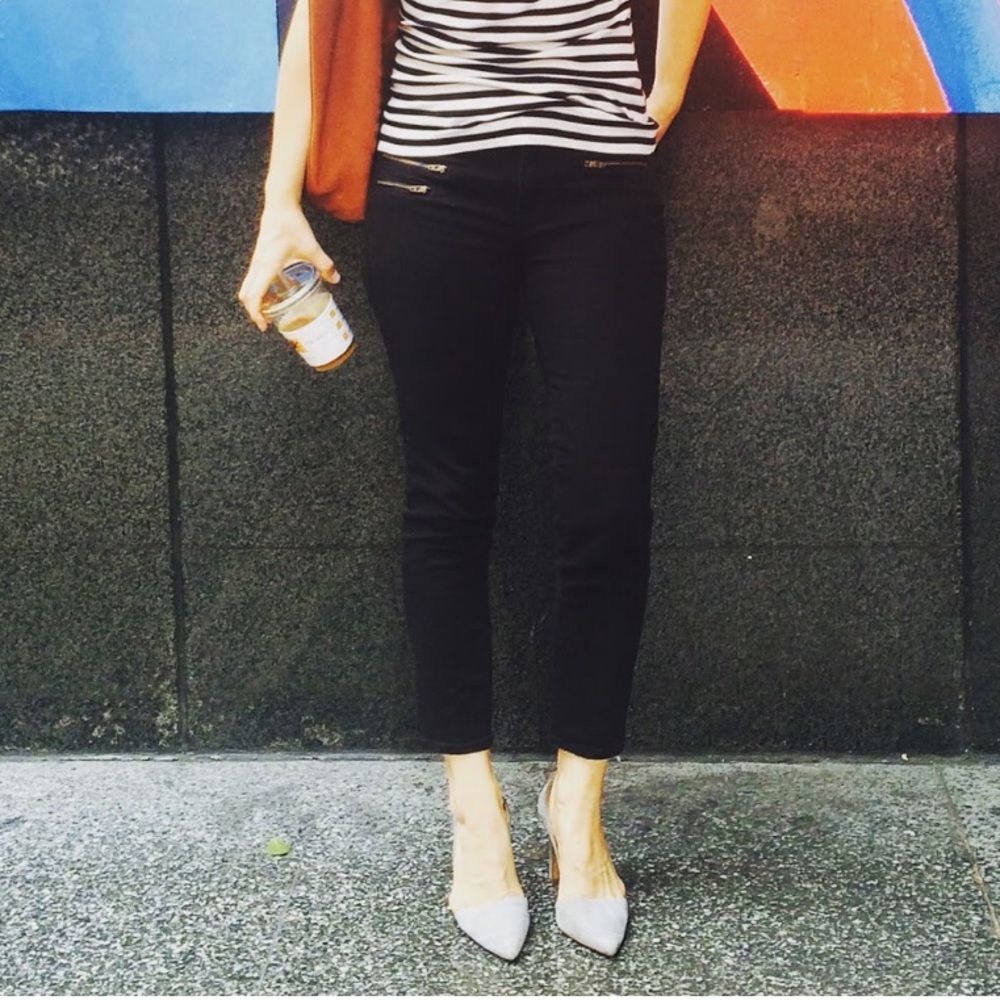 J.Crew Factory black jeans w/zipper detail.