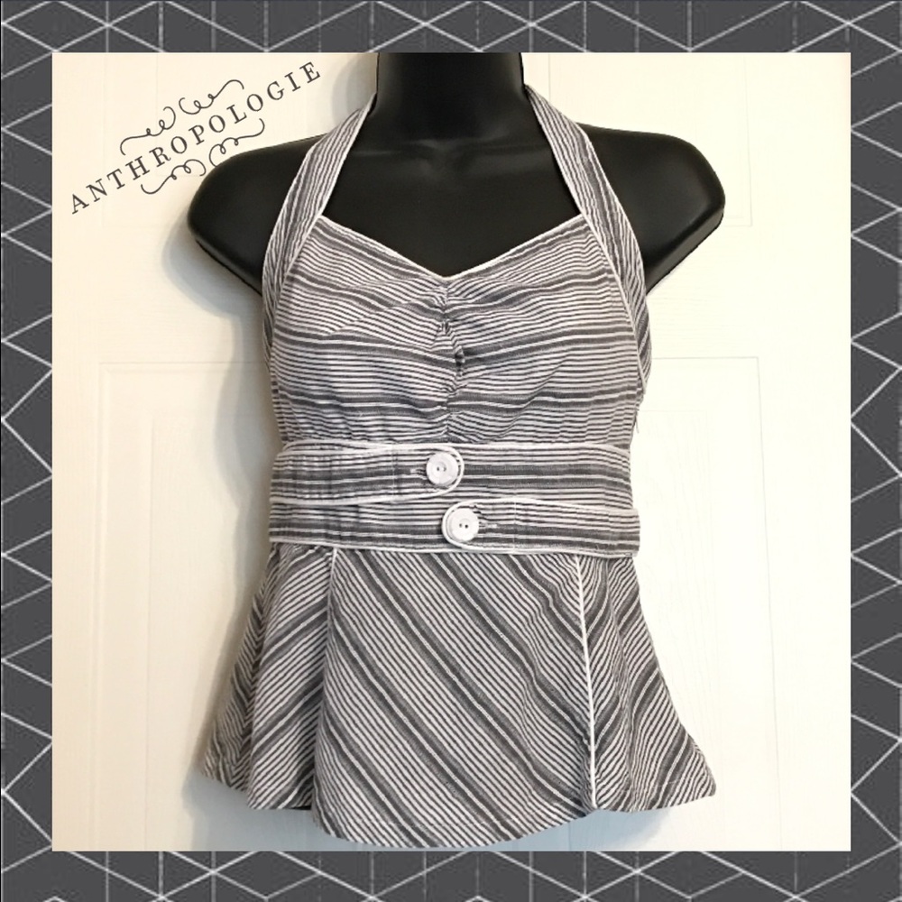 ~Anthro by Floreat Tie Neck Striped Halter Top~