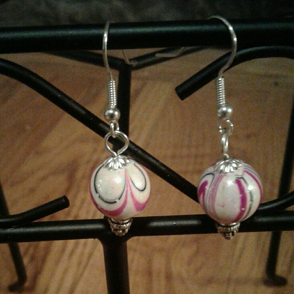 Handmade new pink swirl dangle earrings