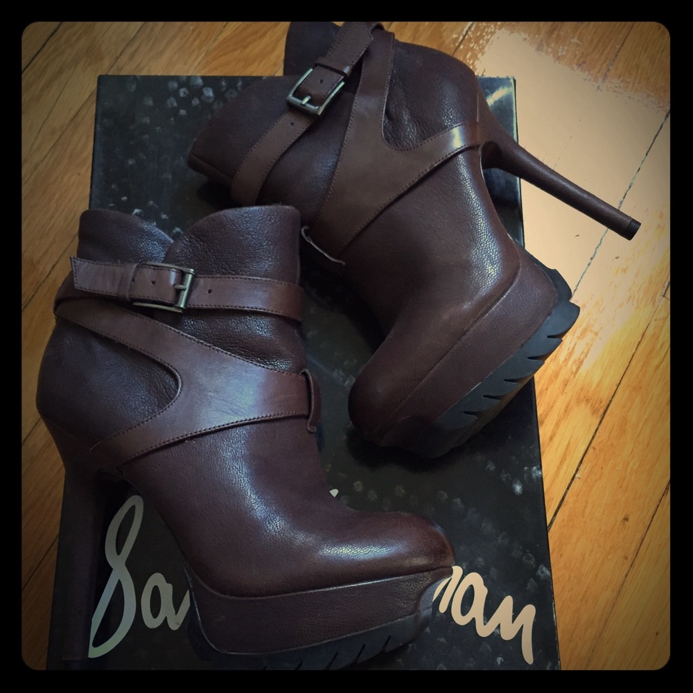 Brown Leather and Shearling Booties