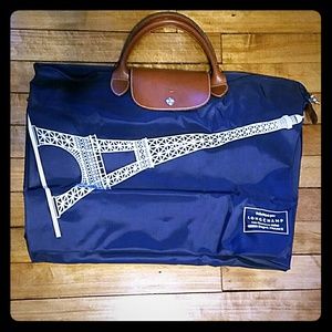 Longchamp navy blue Eiffel Tower tote bag