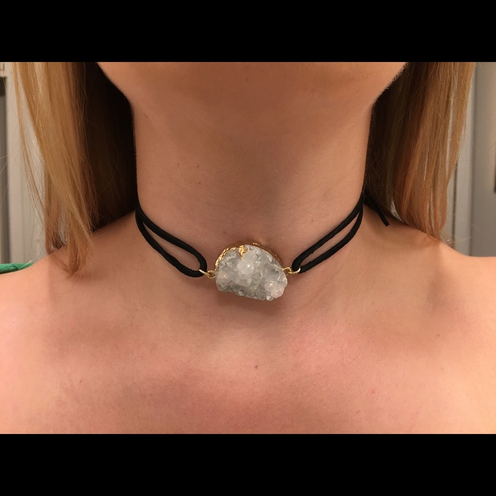 Gemstone Pendant Suede Choker