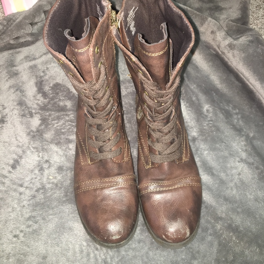 Brown combat boots