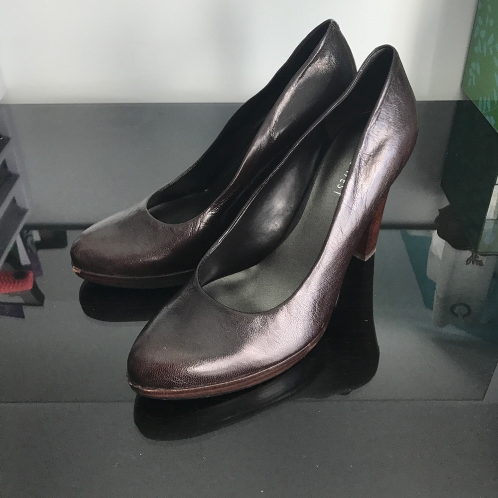 Brown Nine West Leather Jenneto Heels 7.5