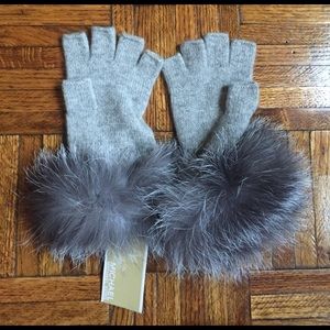 Michael Kors Fur-cuff Cashmere Fingerless Gloves
