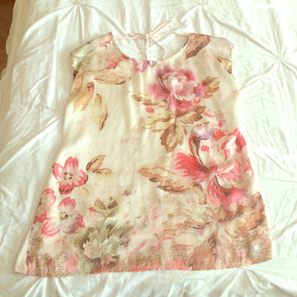 Floral Tank with Back Neck Tie - Large