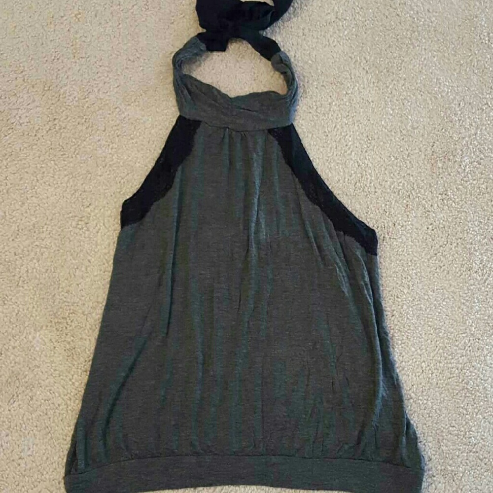Gray Halter Top with Lace Accents