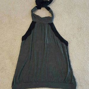 Gray Halter Top with Lace Accents