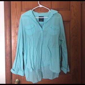 Teal long sleeve half button up
