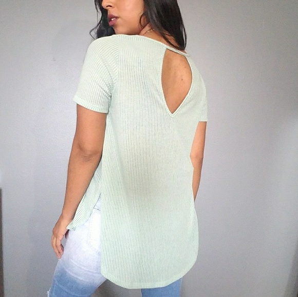 MINT RIBBED OPEN BACK TOP - Picture 3 of 4