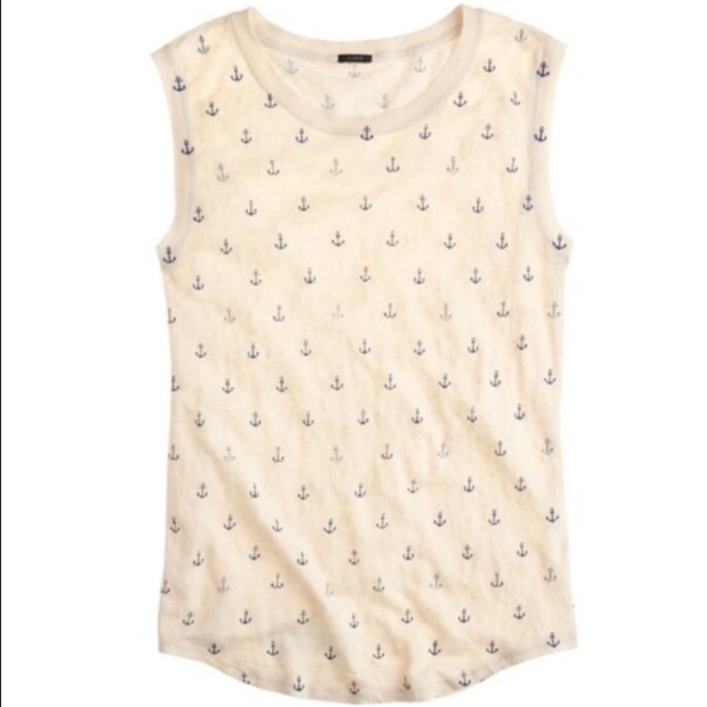 Jcrew linen tank with navy anchors