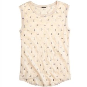Jcrew linen tank with navy anchors