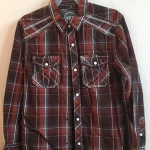 BKE boys plaid snap shirt (medium 10-12)