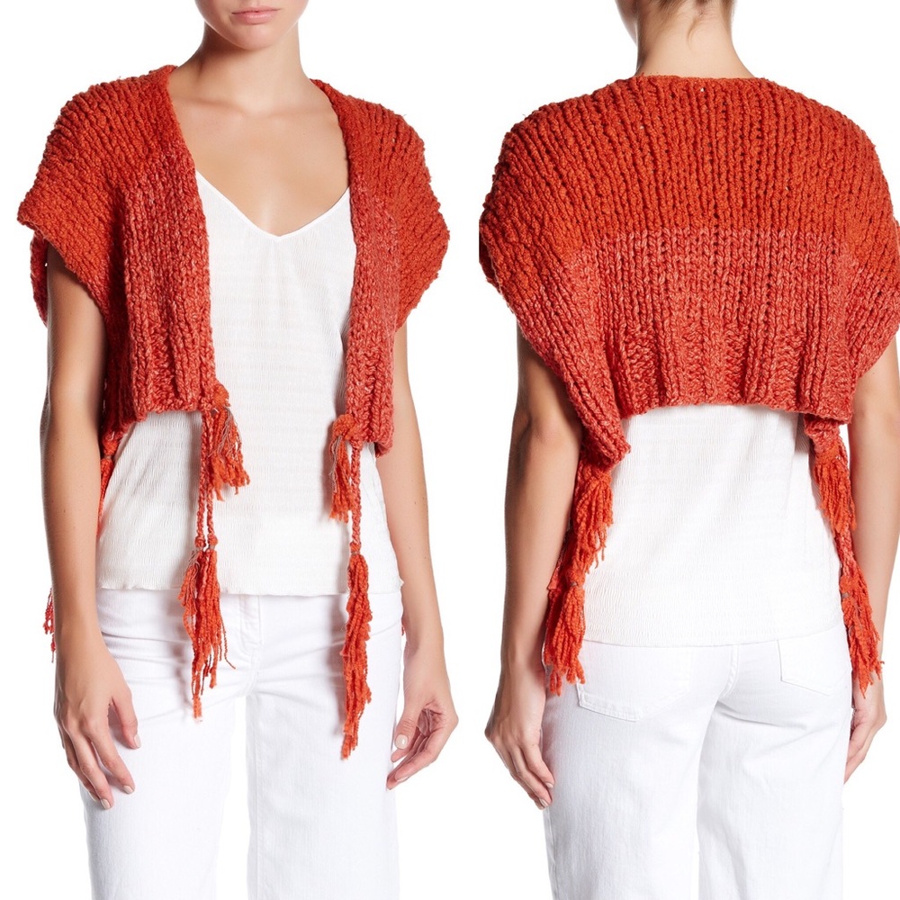 Free People Tassel Away Red Shrug Size S and M