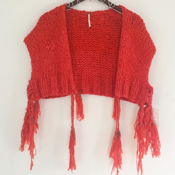 Free People Tassel Away Red Shrug Size S and M - Picture 2 of 8