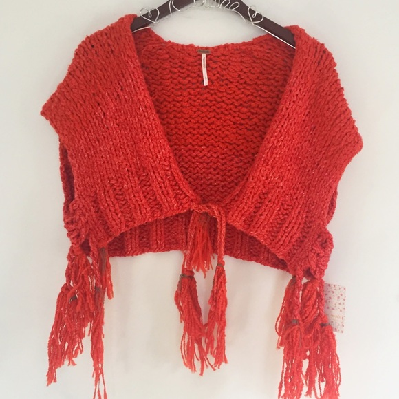 Free People Tassel Away Red Shrug Size S and M - Picture 6 of 8