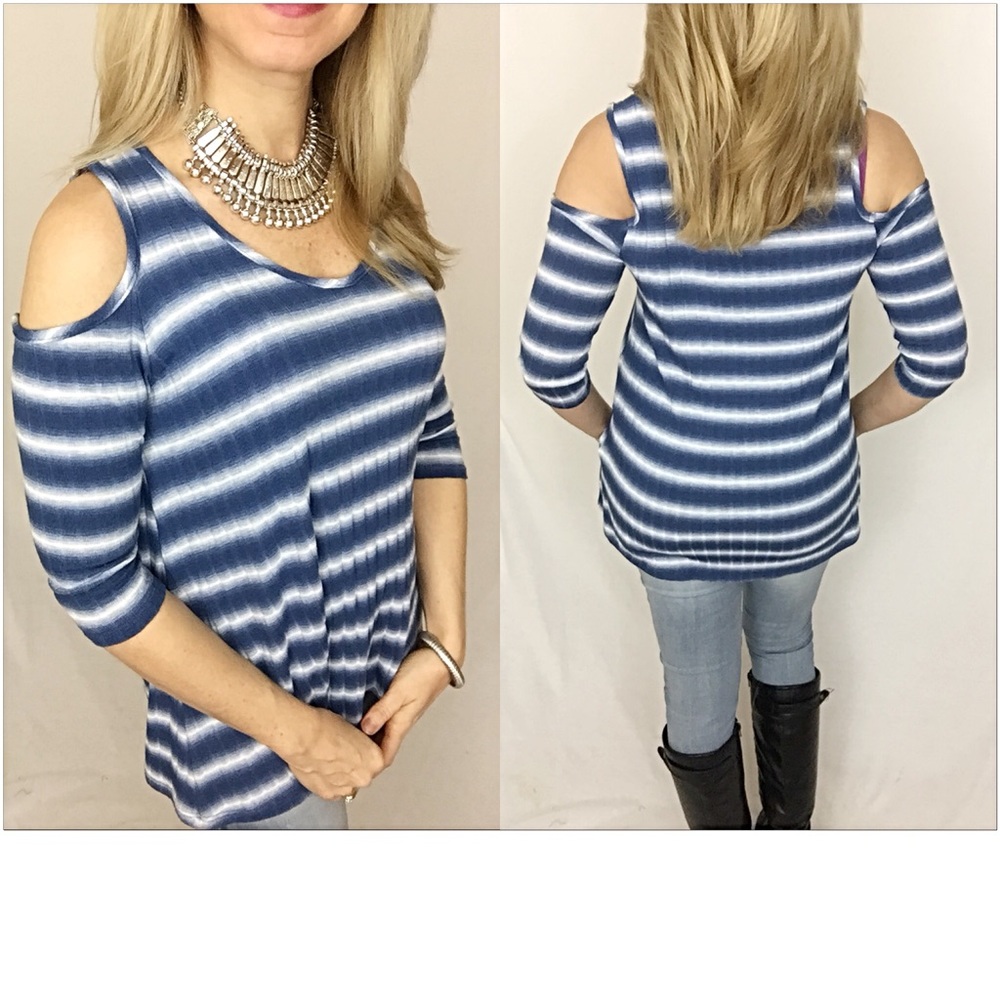 LAST‼️Mega Soft Striped Cold Shoulder Tunic S/M - Picture 2 of 4