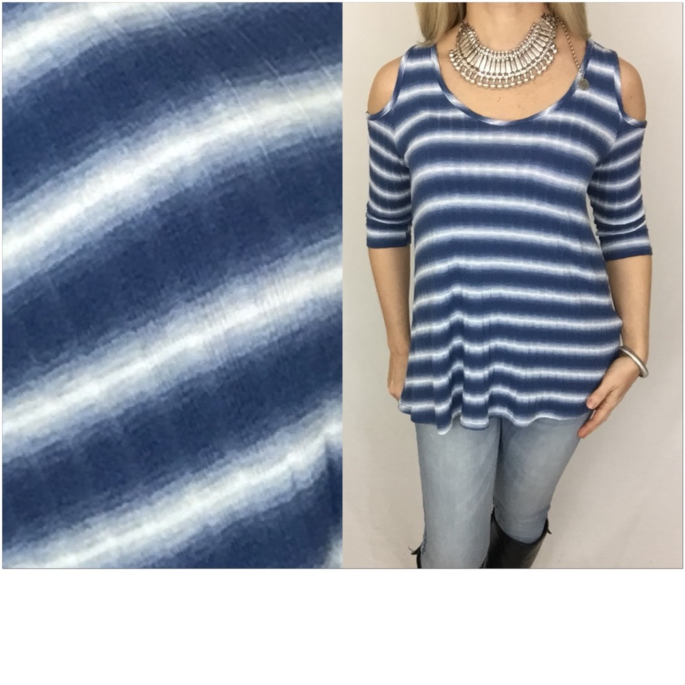 LAST‼️Mega Soft Striped Cold Shoulder Tunic S/M - Picture 3 of 4