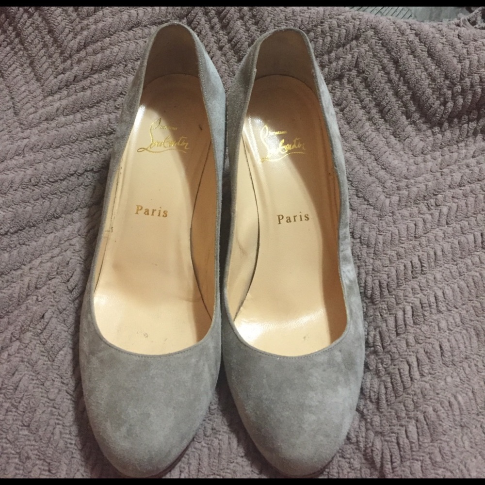 Christian Louboutin grey suede wedge heels. - Picture 1 of 3