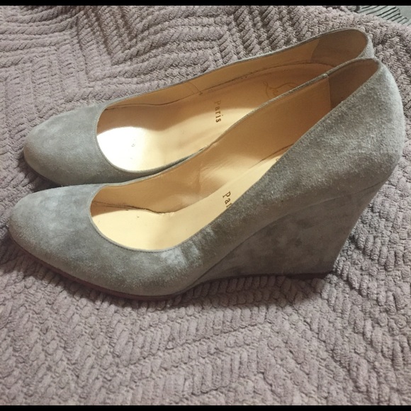 Christian Louboutin grey suede wedge heels. - Picture 2 of 3