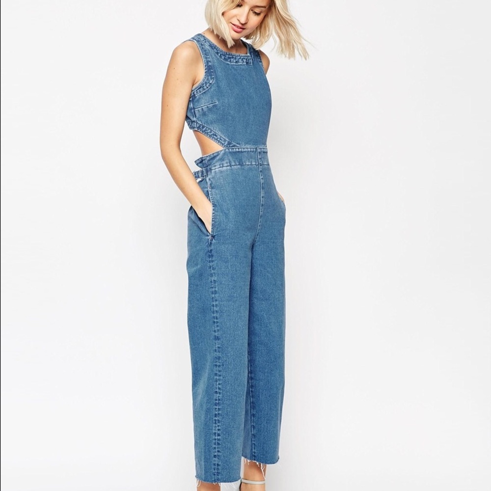 ISO ASOS Denim Jumpsuit Wide Leg Cut Out Playsuit
