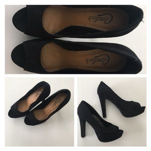 Candies Black Suede 4" Peep-Toe Heels