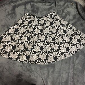 Black and white floral skater skirt
