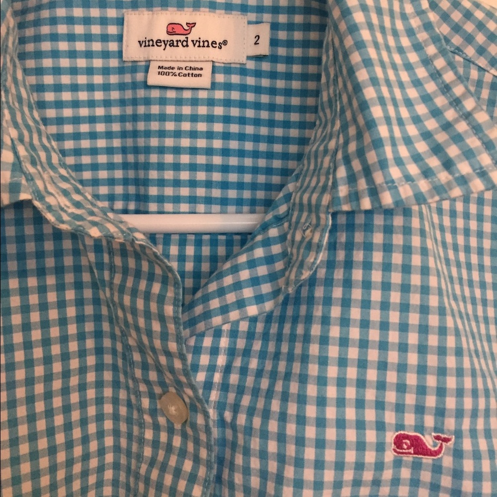 Vineyard vines blue gingham shirt size 2