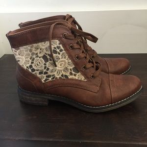 NWOT Vegan Leather Ankle Boots w/ Lace Detail