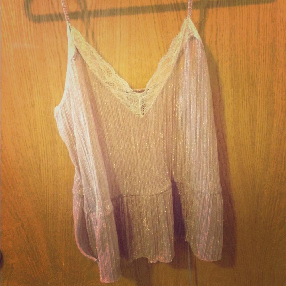 Zara shimmer and lace trim tank top