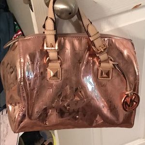 MK satchel with matching wallet, rose gold