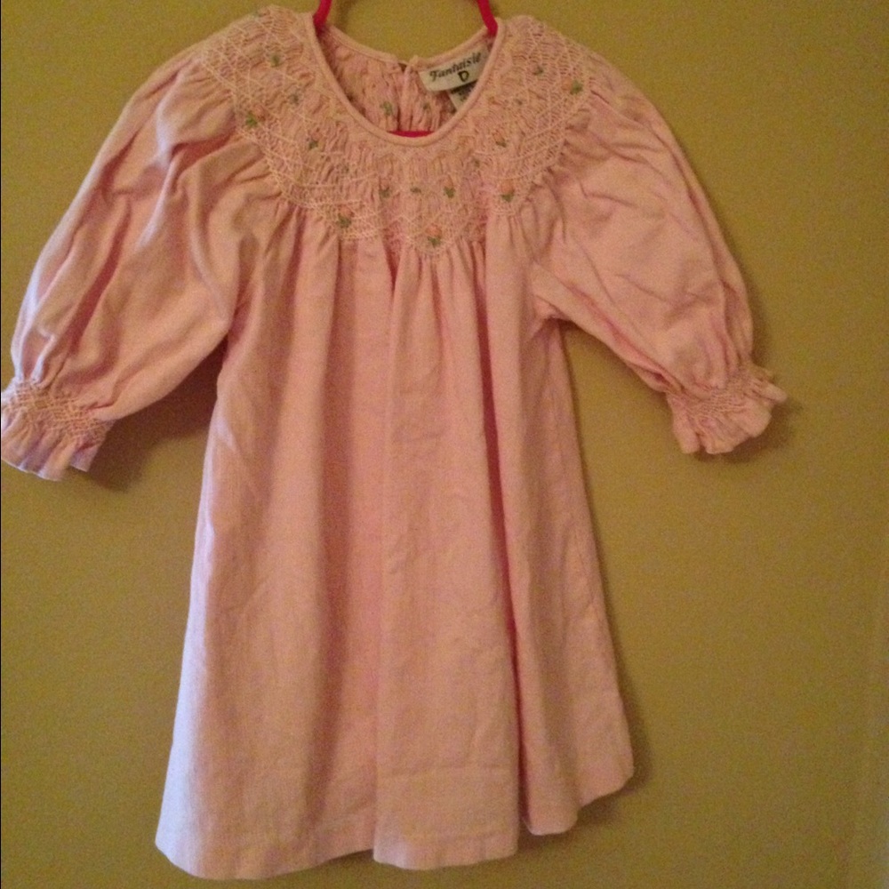 Smocked pink corduroy dress