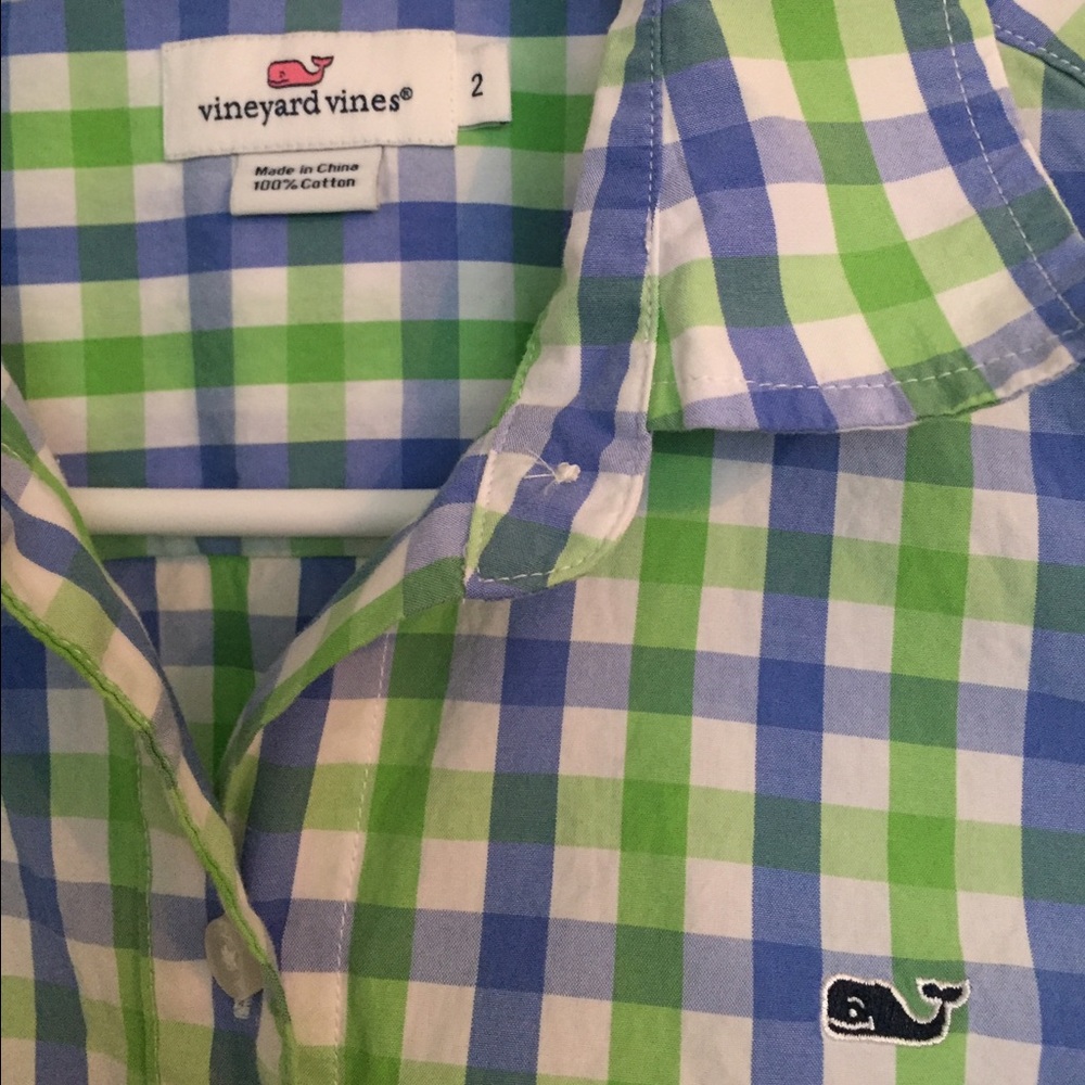Vineyard vines blue and green checked shirt size 2