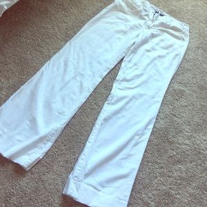 Gap hip slung fit white linen wide leg pants.