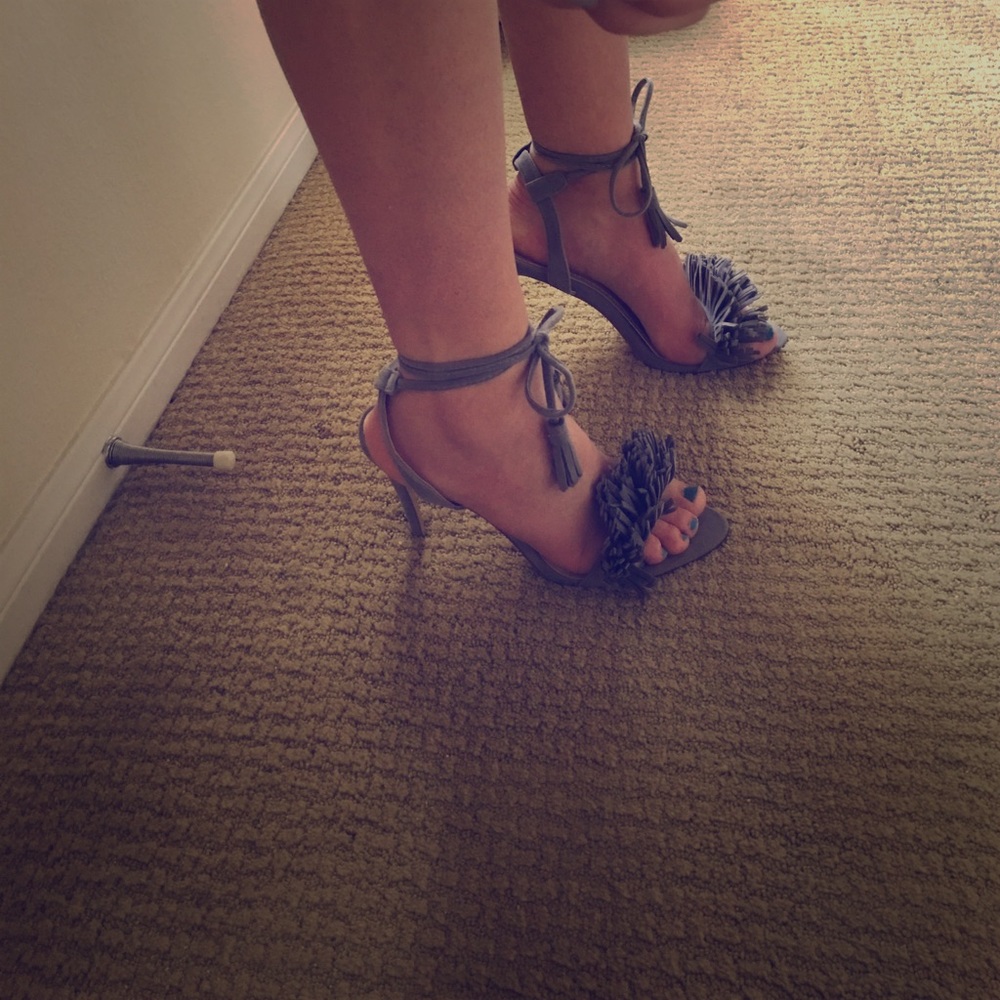 Grey Stilletos with fringe. In stunning condition!