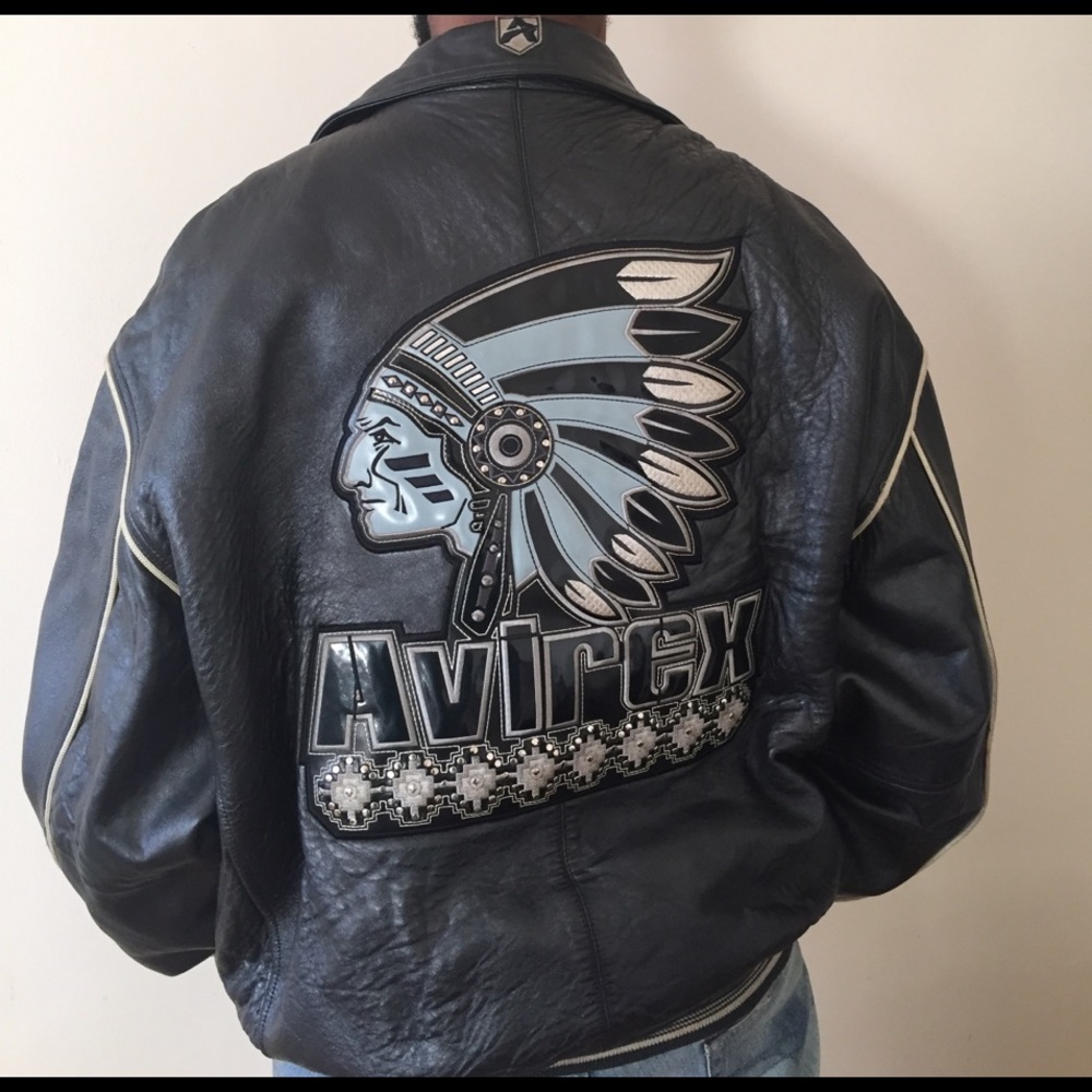 Charcoal gray men's leather Avirex jacket