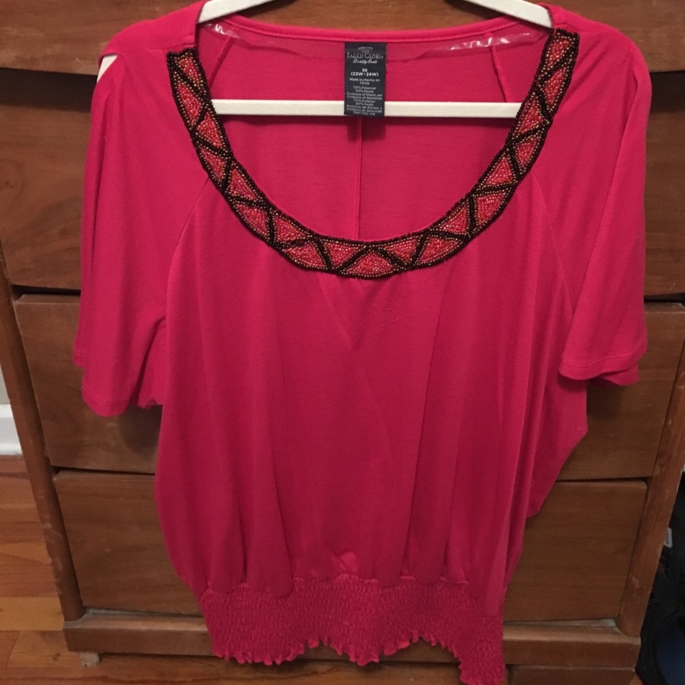 3X Hot Pink Top with Embellished neck