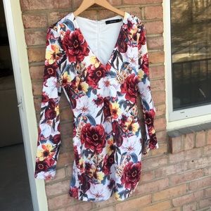 ark & co floral print v-neck long sleeve dress