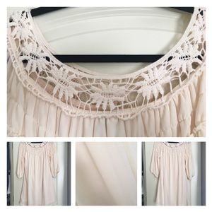 Embroidered Neckline Cream Dress
