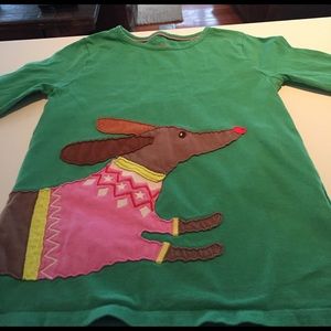 Mini Boden Long Sleeve Dog Appliqué Tee, Sz 9-10