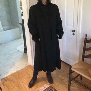 Faux Fur Detail Black Trench Style Dress Coat