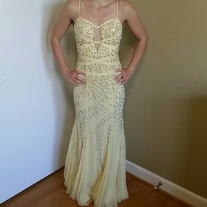Canary yellow sequined prom dress