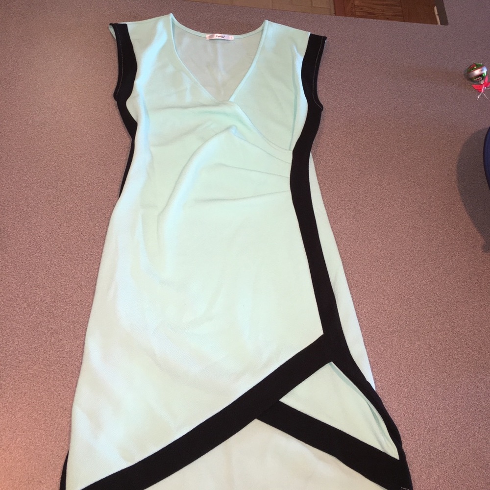 Turquoise and black dress.