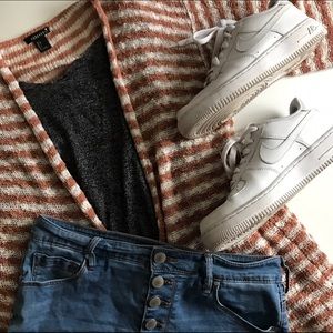 ♡ Orange and White Loose Knit Cardigan ♡