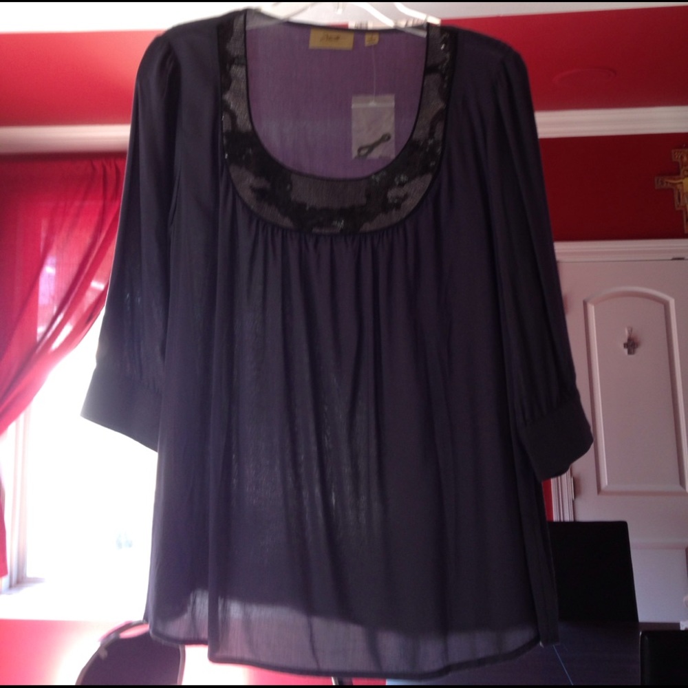 Moot to Steel Grey Top with sequin bib Medium