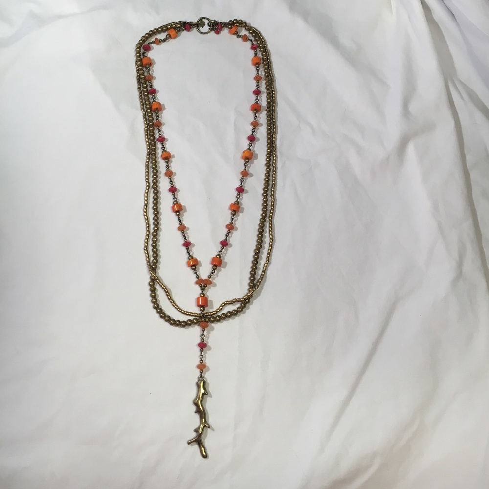 Lucky Brand pink, orange, and gold coral necklace