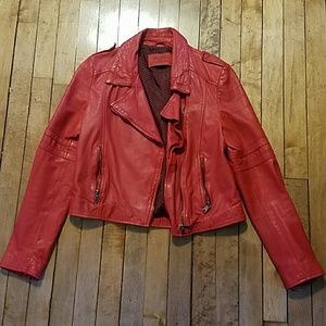 Zara woman red lamb's leather moto jacket